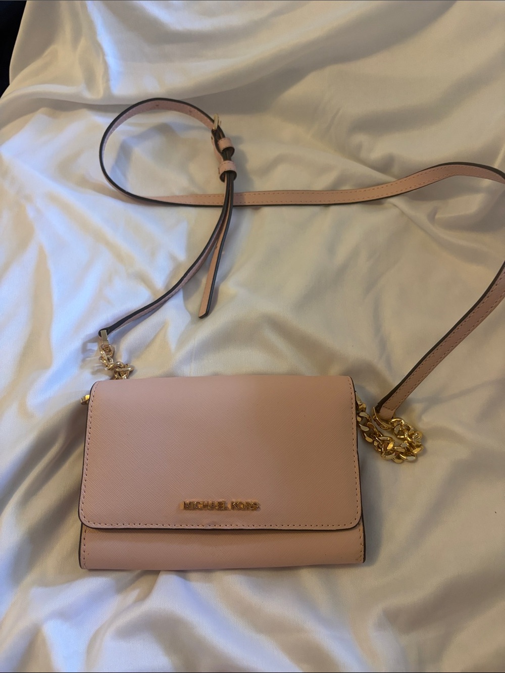 Michael Kors Blush Pink Leather Crossbody with Gold Chain